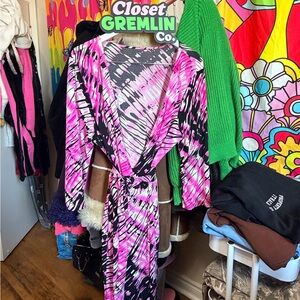 Pink & Black Wrap Dress with Abstract Print